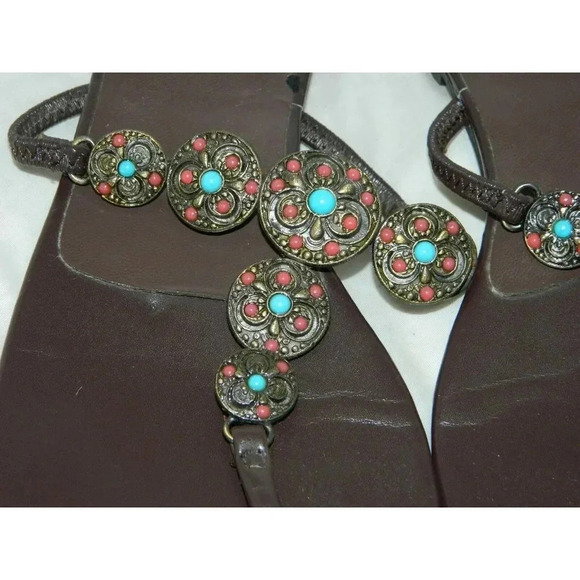 BIJOU Brown Pink Blue Cabochon Medallion Embellish - Picture 2 of 3